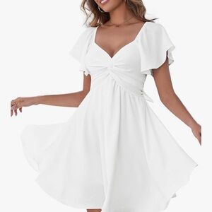 Elegant White Flutter Sleeve Dress